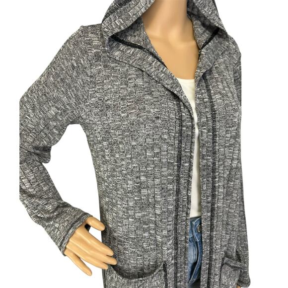 Zenergy Chico's 1 Vanya Hooded Rib Knit Long Cardigan Jacket Sweater Gray Size M - Picture 8 of 12